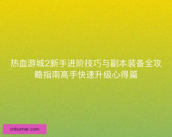 热血游城2新手进阶技巧与副本装备全攻略指南高手快速升级心得篇